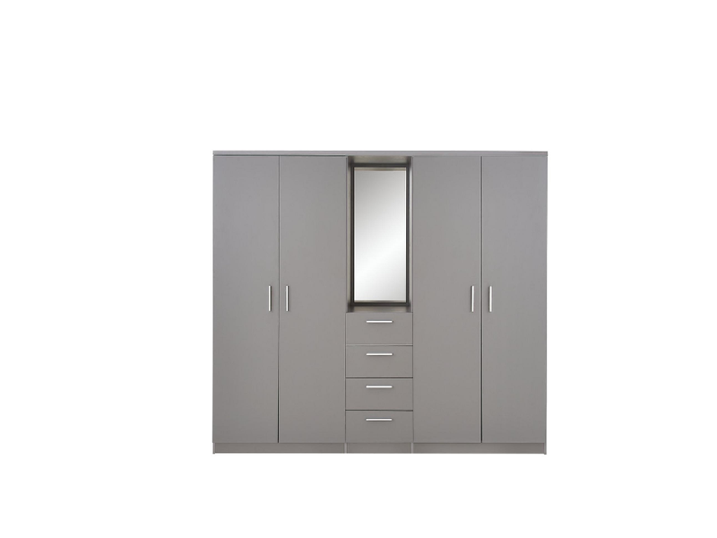 Panama 4 Door, 4 Drawer Combi Fitment Wardrobe with Mirror-Gray