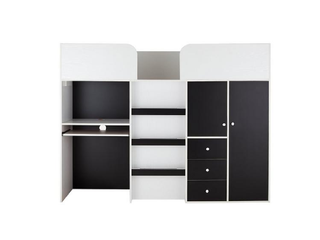 Miami Fresh Mid Sleeper with 3 Drawers 2 Cupboards Pull Out Desk Black