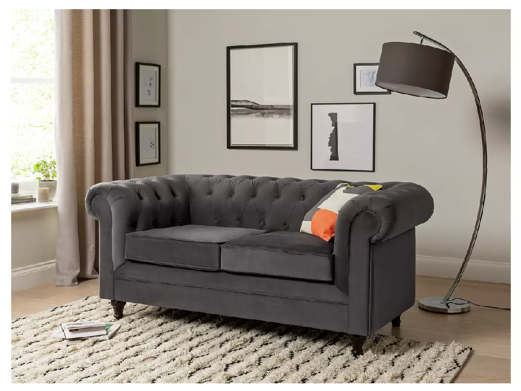 Habitat Chesterfield Velvet 2 Seater Sofa - Charcoal