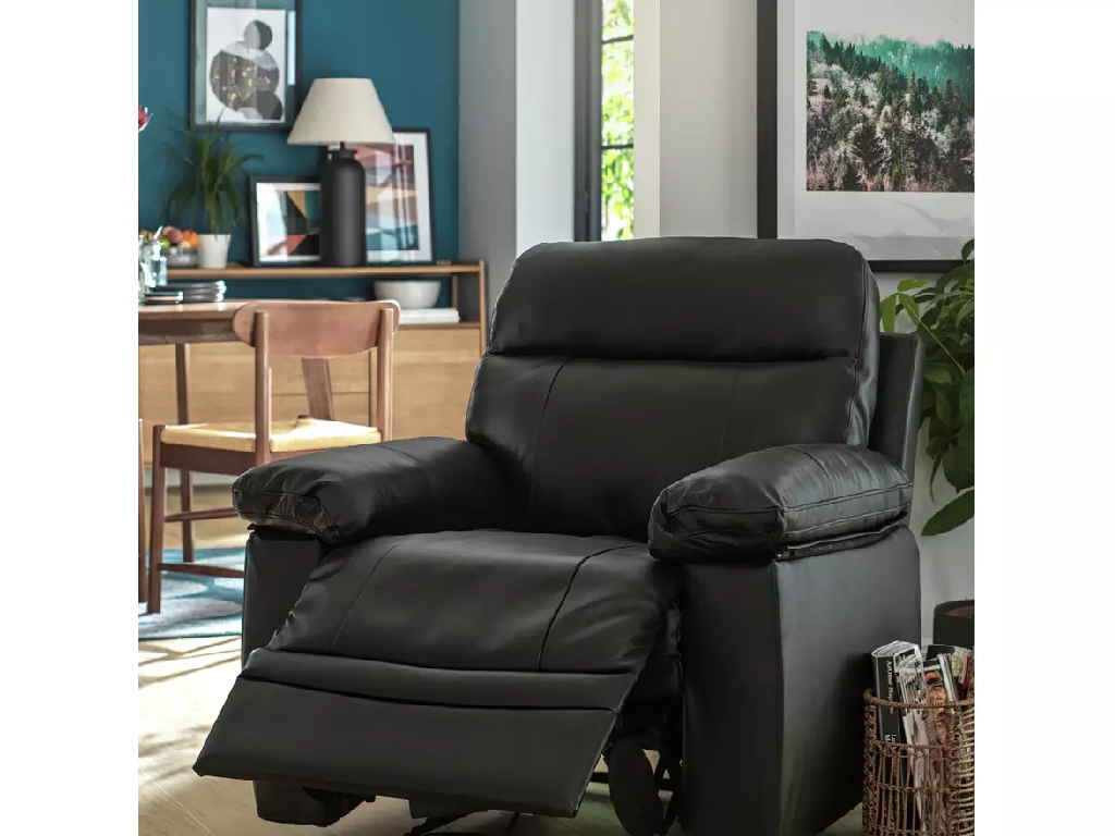 Paolo Leather Mix Manual Recliner Chair - Black