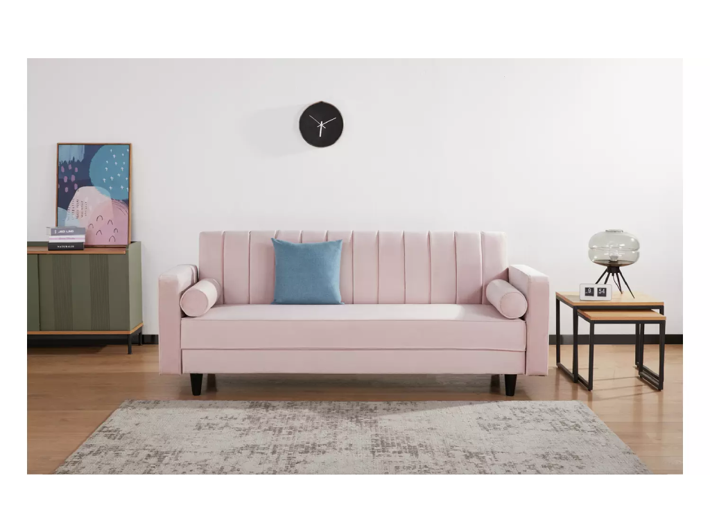 Preston Velvet 3 Seater Clic Clac Sofa Bed - Pink