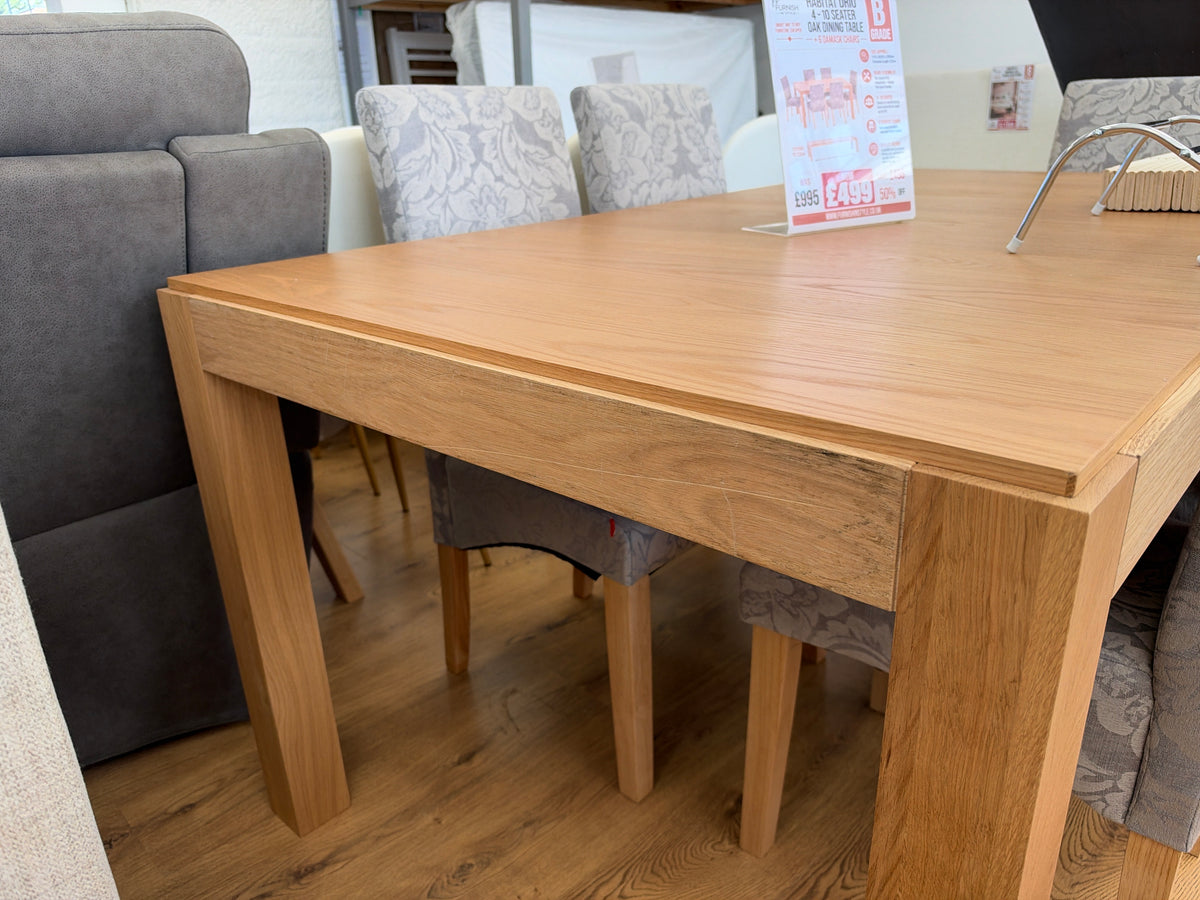 Habitat Drio 4 - 10 Seater Oak Dining Table - Natural + 6 Damask Chairs - (B-Grade)