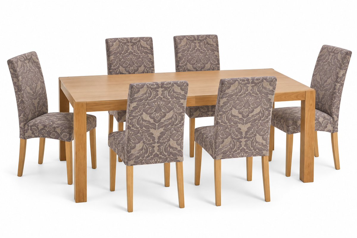 Habitat Drio 4 - 10 Seater Oak Dining Table - Natural + 6 Damask Chairs -