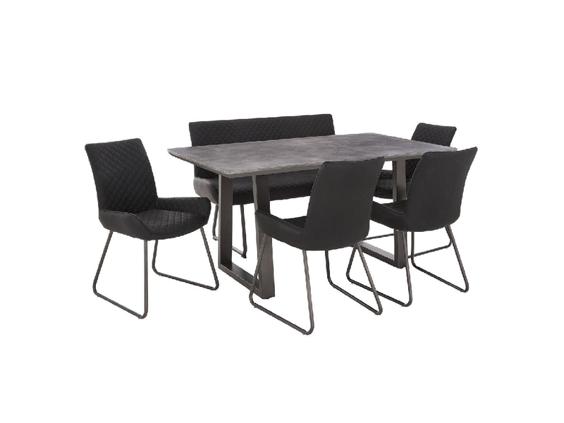 Bronx 160 cm Concrete Effect Dining Table With 1 Bench + 4 Chairs