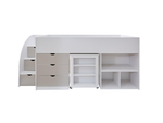Mico Mid Sleeper Bed with Pull-Out Desk and Storage - White/Grey