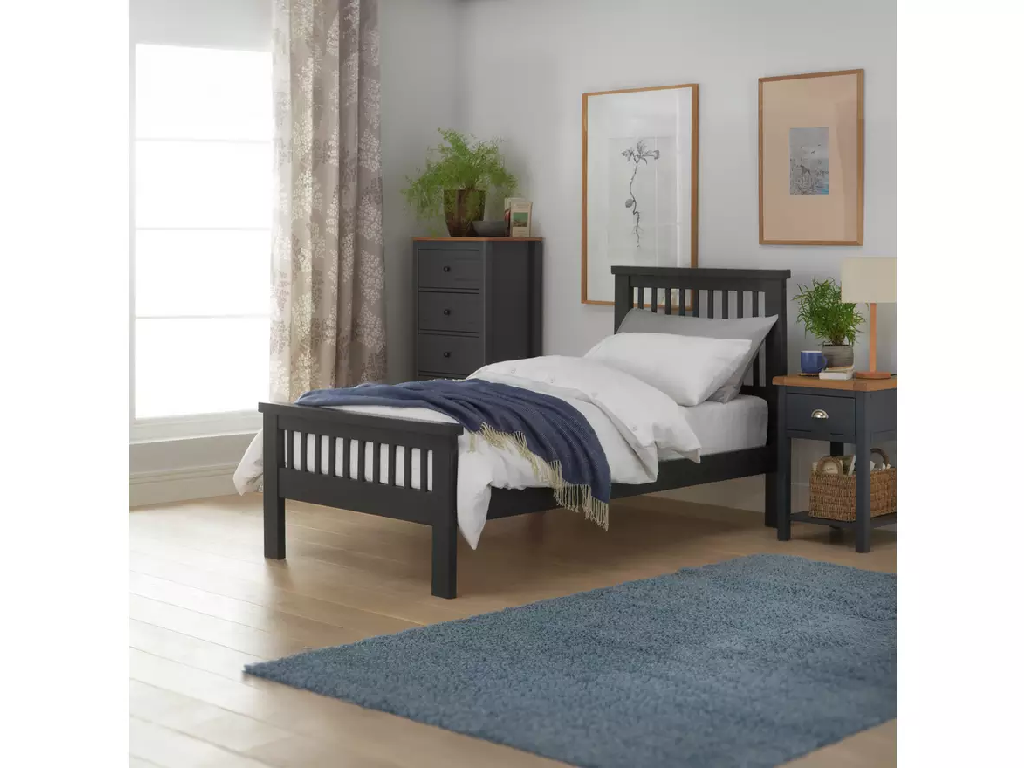 Aubrey Single Wooden Bed Frame - Charcoal