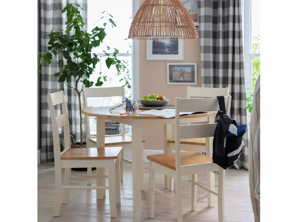 Chicago Round White Dining Table & 4 Cream Chairs