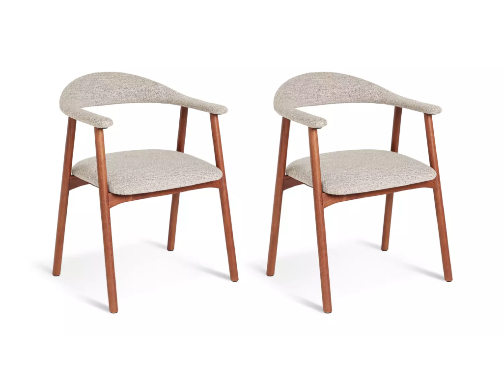 Habitat Lex Pair of Fabric Dining Chairs- Walnut