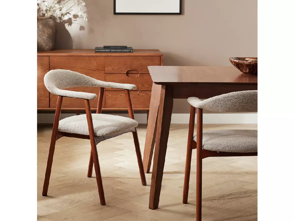 Habitat Lex Pair of Fabric Dining Chairs- Walnut