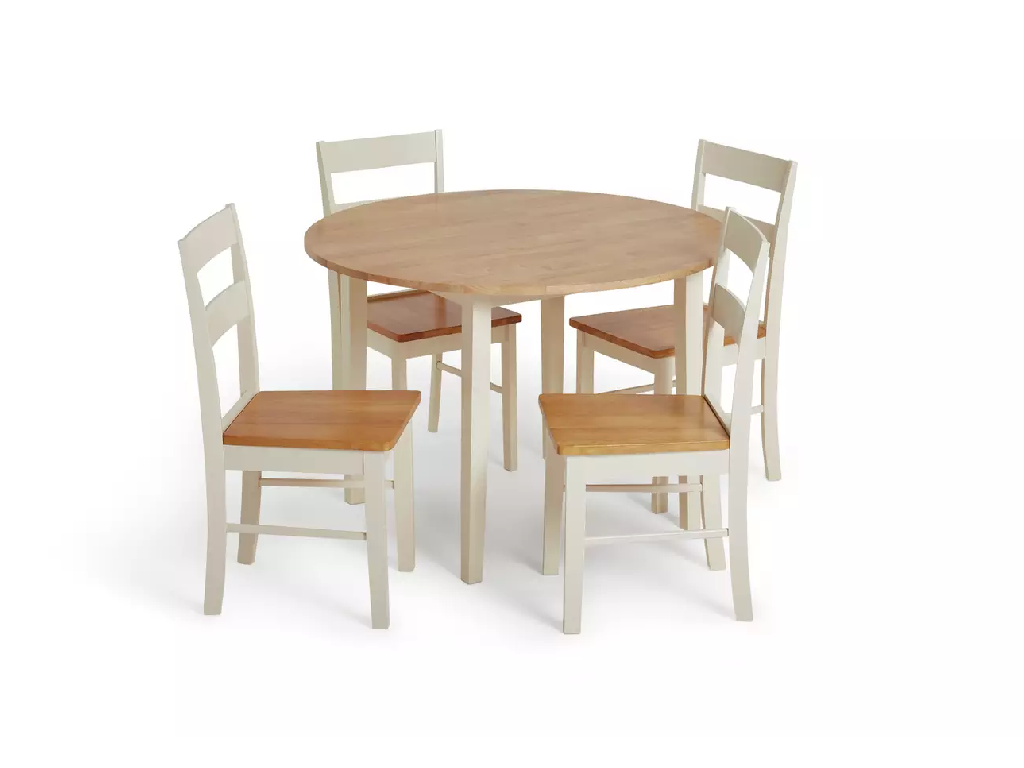Home Chicago Round White Dining Table & 4 White Chairs