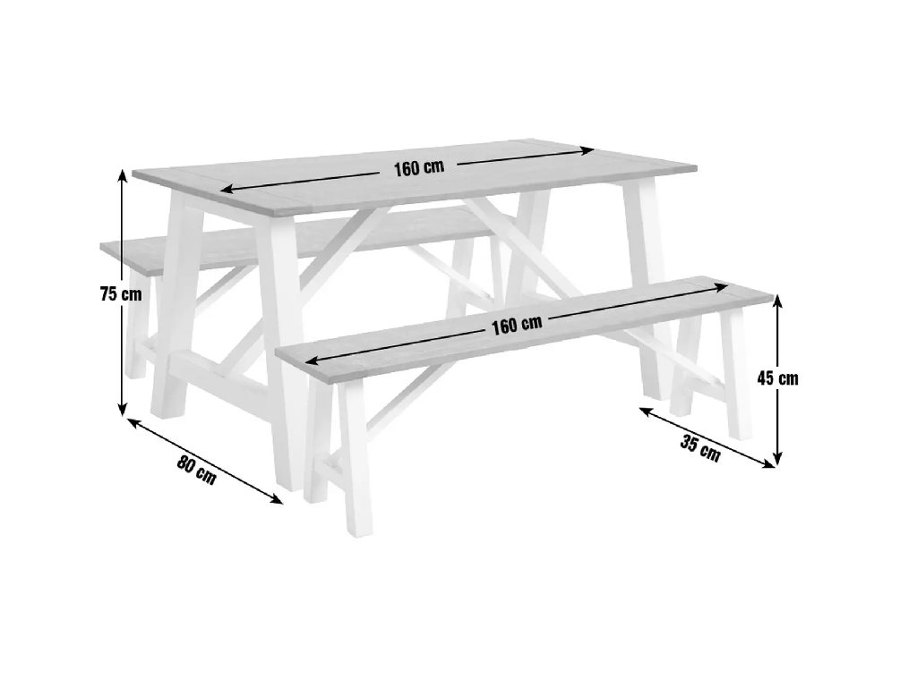 Habitat Burford White Dining Table & 2 White Benches