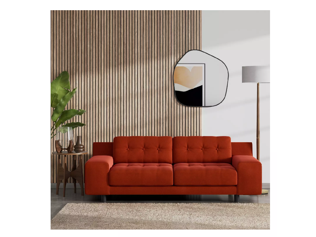Habitat Hendricks Fabric 3 Seater Sofa - Orange - Black Leg