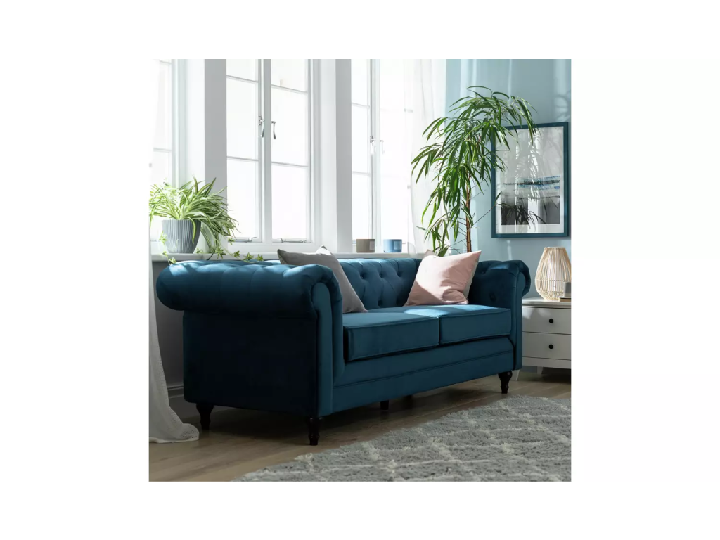 Habitat Chesterfield Velvet 3 Seater Sofa - Blue