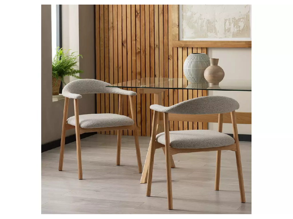 Habitat Lex Pair of Fabric Dining Chairs - Natural