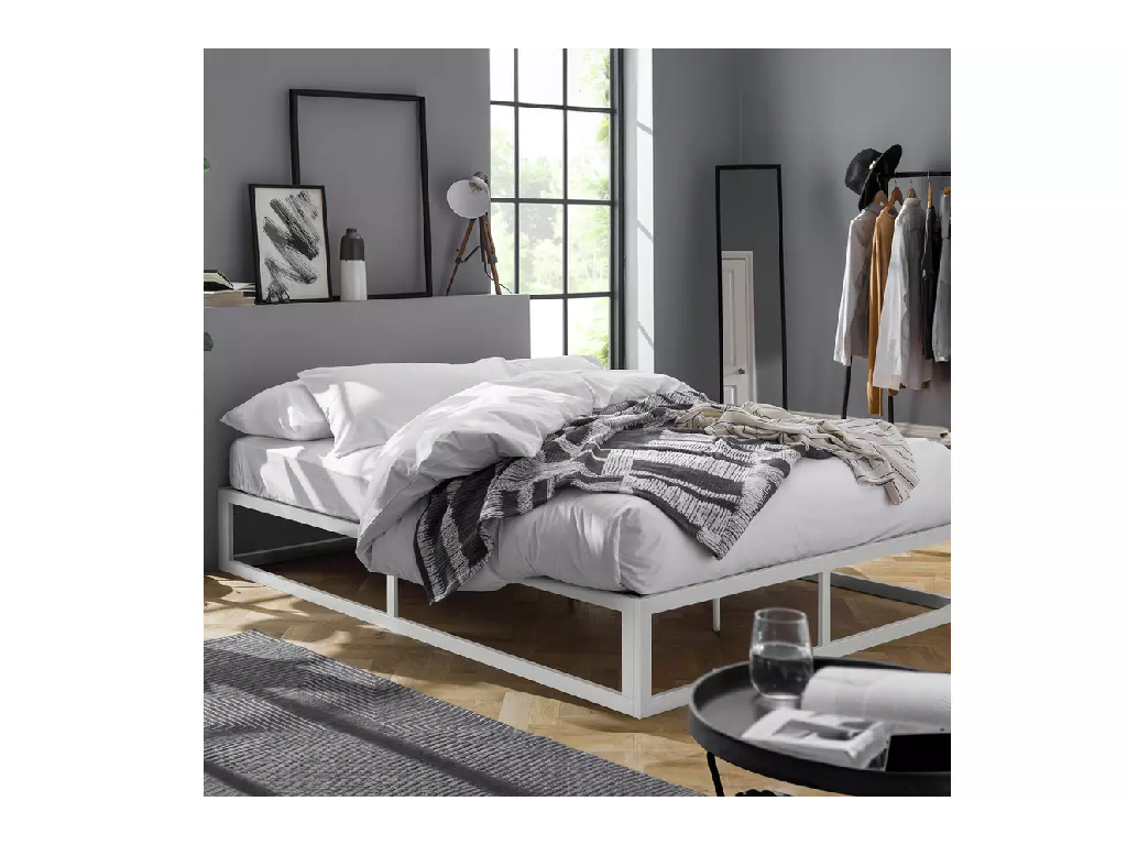 Platform Small Double Metal Bed Frame - White