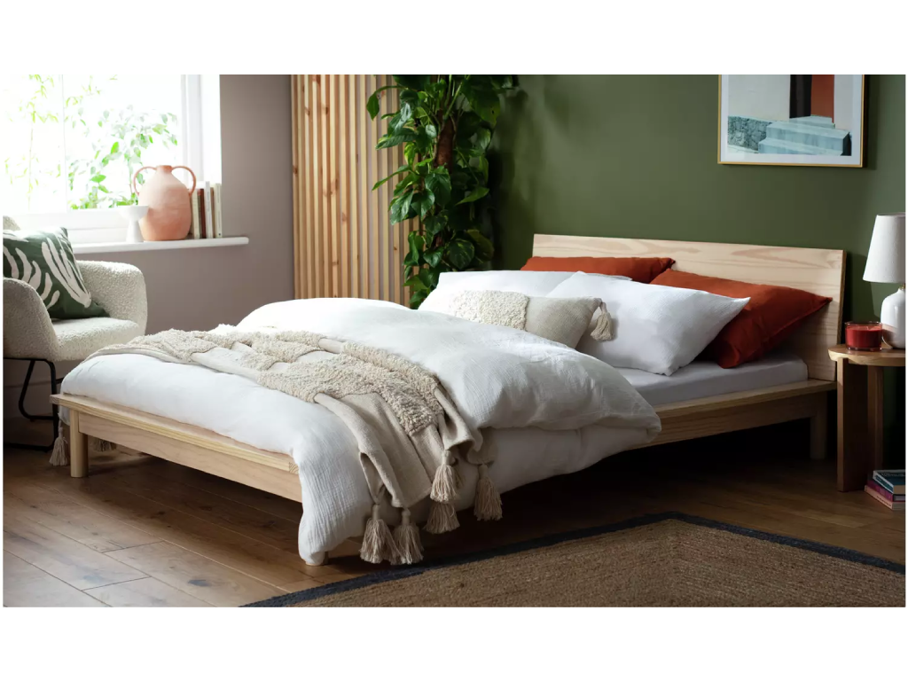 Akio Double Wooden Platform Bed Frame - Natural
