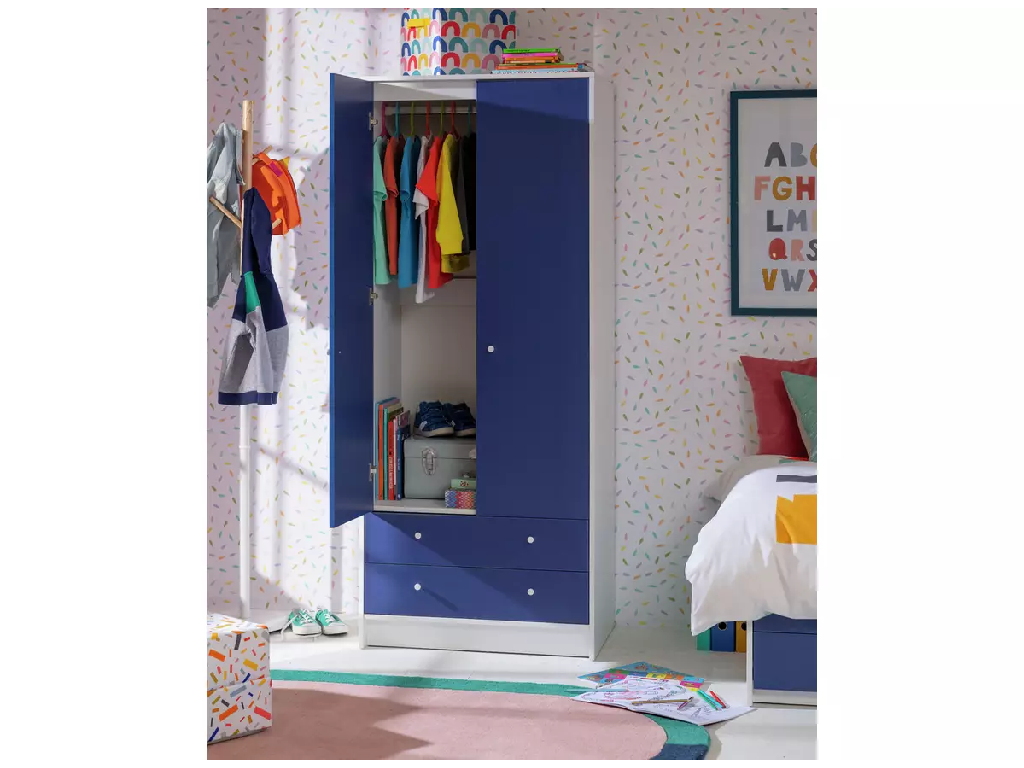 Malibu Kids 2 Door 2 Drawer Wardrobe White & Blue