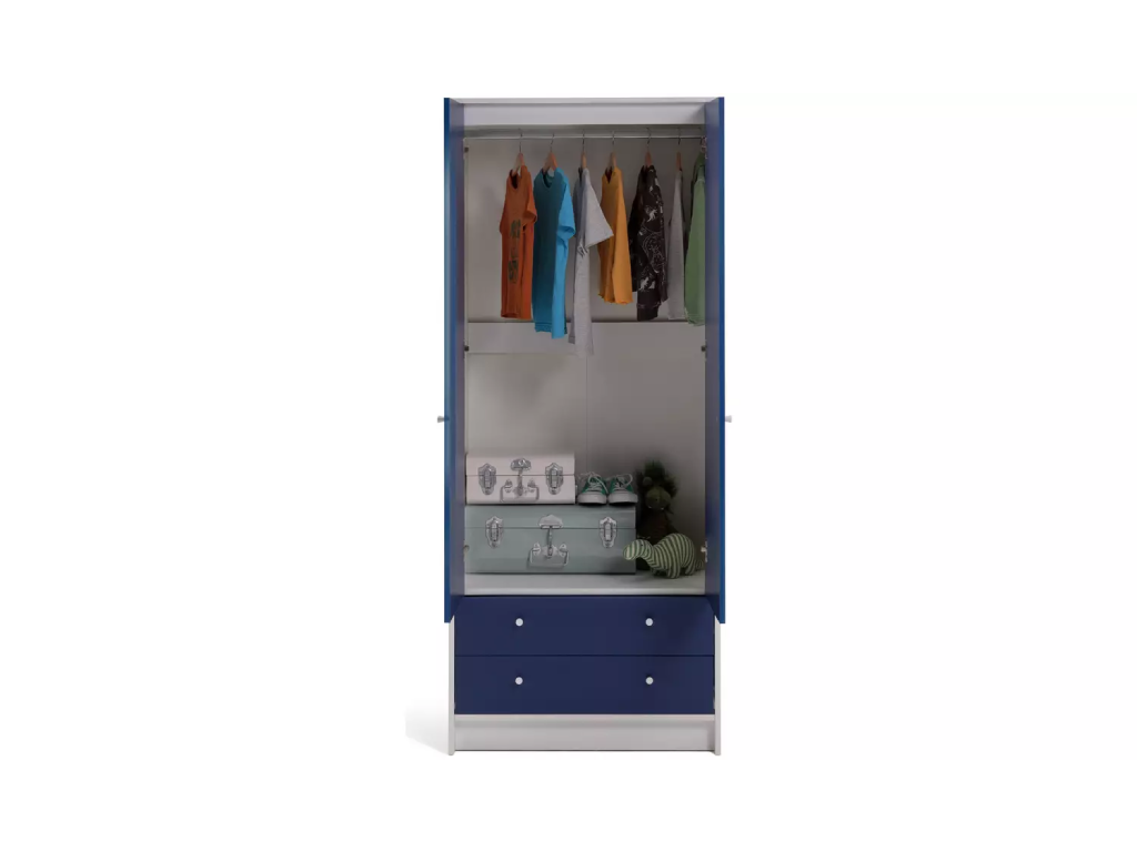 Malibu Kids 2 Door 2 Drawer Wardrobe White & Blue