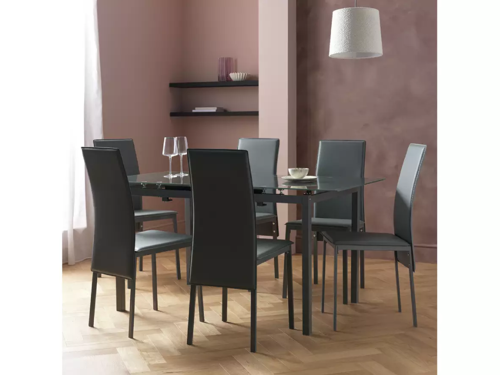 Lido Extending Grey Dining Table & 6 Grey Chairs