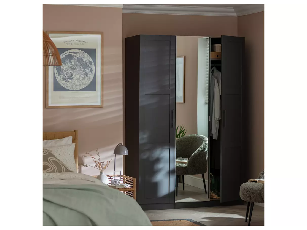 Habitat Munich Panelled 3 Door Mirror Wardrobe