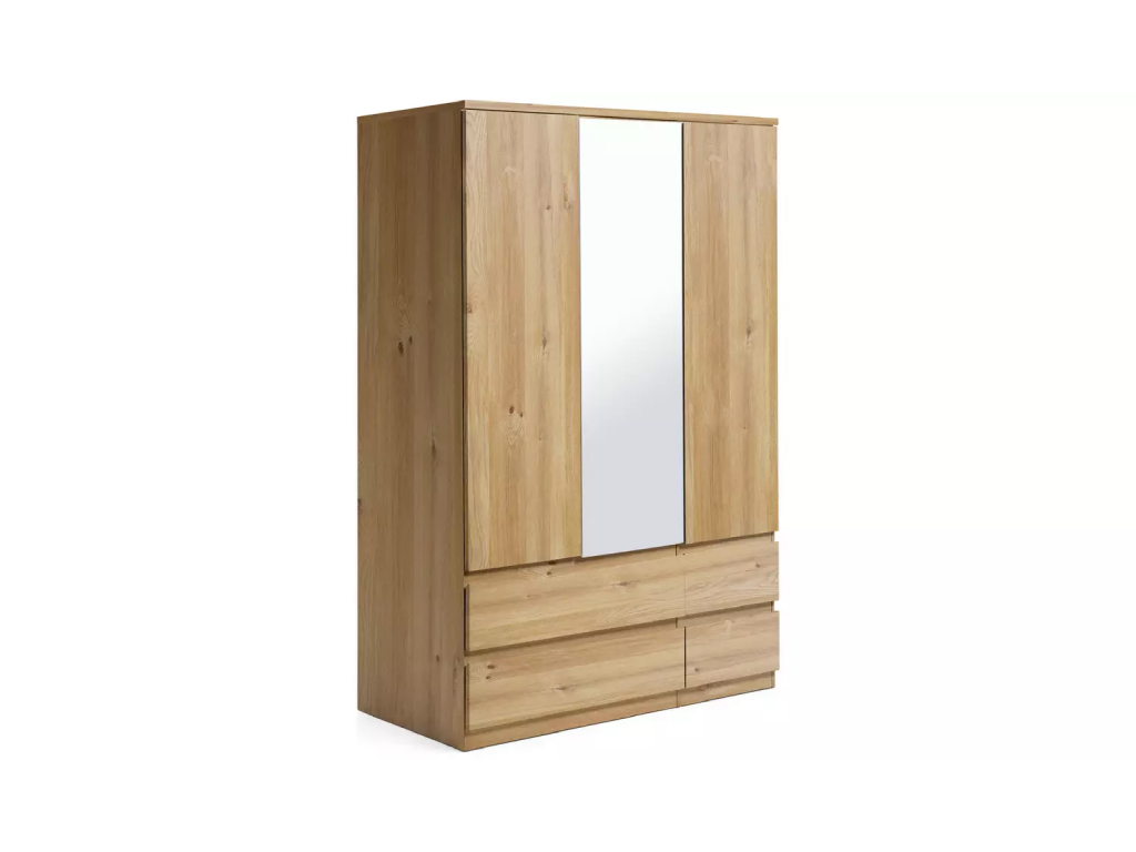Jenson 3 Door 4 Drawer Mirror Wardrobe - New Oak
