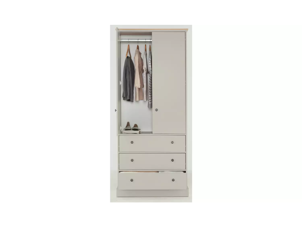 Kensington 2Dr 3Drw Wardrobe - Grey & Oak Effect