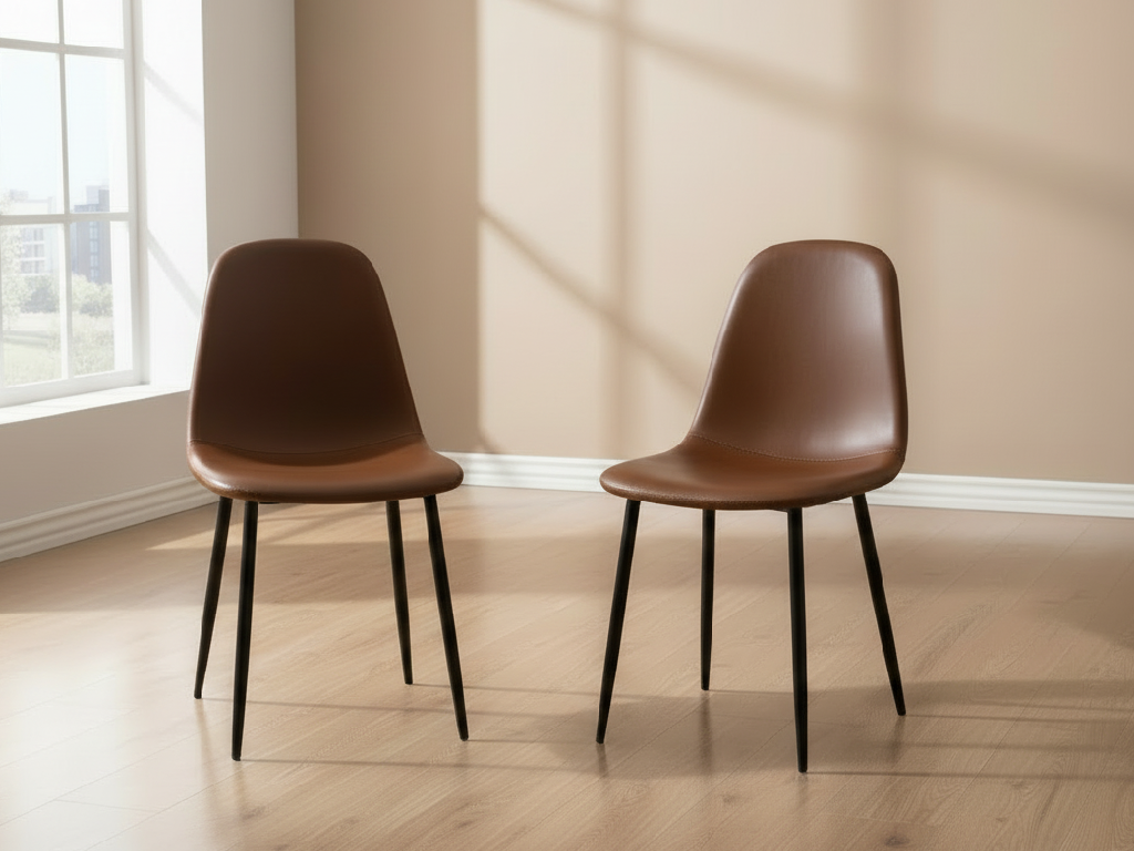 Habitat Beni Pair of Faux Leather Dining Chairs - Tan