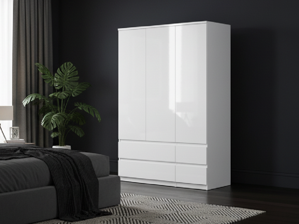 Habitat Jenson 3 Door 4 Drawer Wardrobe – Stylish White with Gloss Fronts & Matte Side Panels