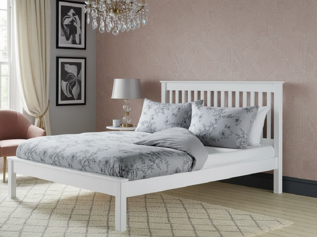 Aspley Kingsize Wooden Bed Frame - White - (B-Grade)