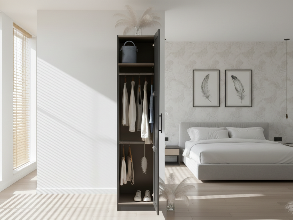 Habitat Munich Panelled 1 Door Wardrobe - Anthracite
