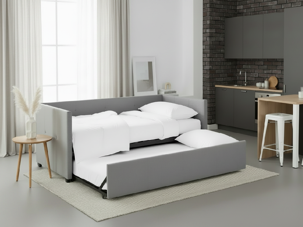 Tamara Fabric Day Bed with Trundle - Grey