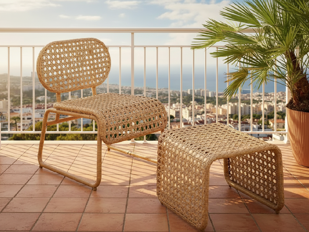 Habitat Global Accent Chair and Footstool - Natural