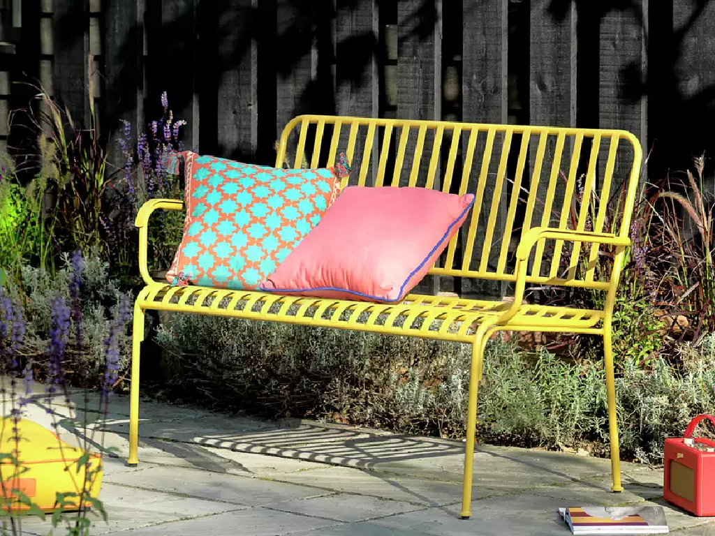 Habitat Indu 2 Seater Metal Garden Bench - Yellow