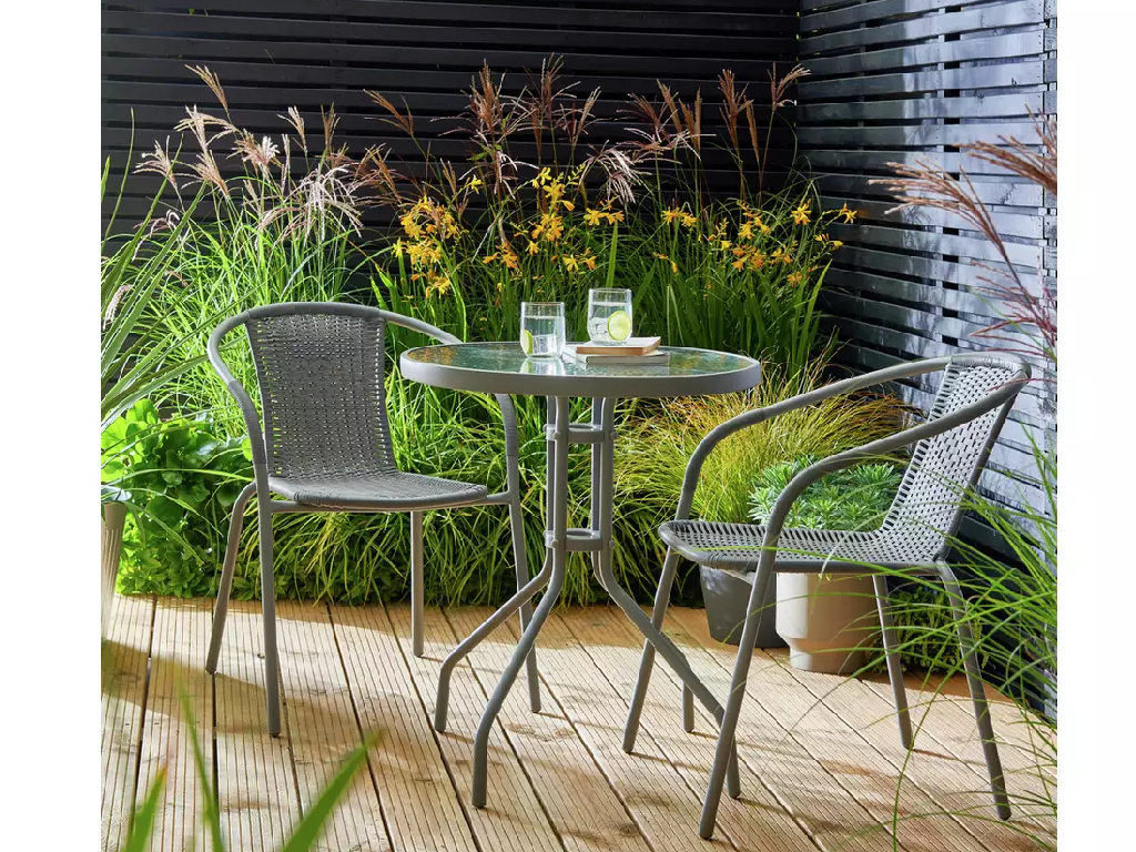 2 Seater Rattan Effect Garden Bistro Set - Grey