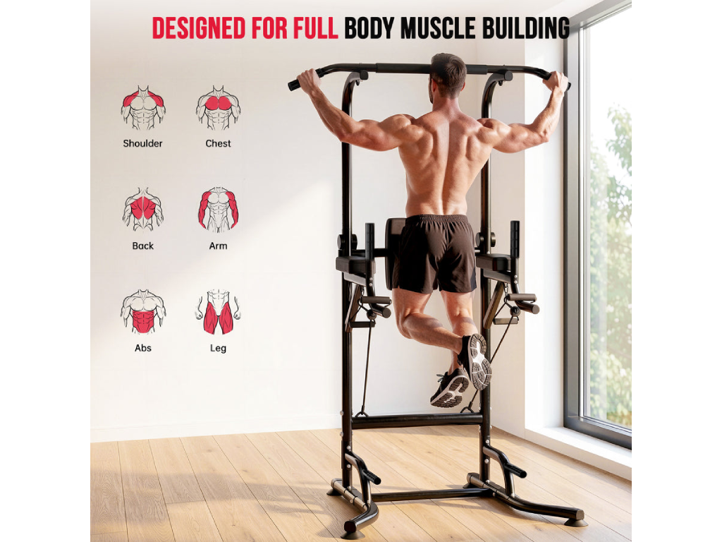 Power Tower Dip Station A1, with Resistance Bands