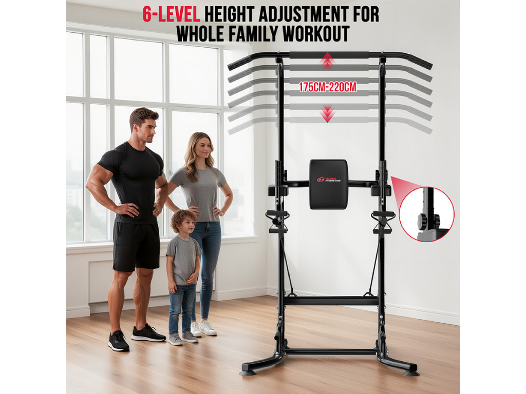Power Tower Dip Station A1, with Resistance Bands