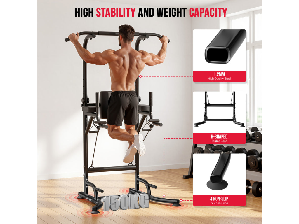 Power Tower Dip Station A1, with Resistance Bands