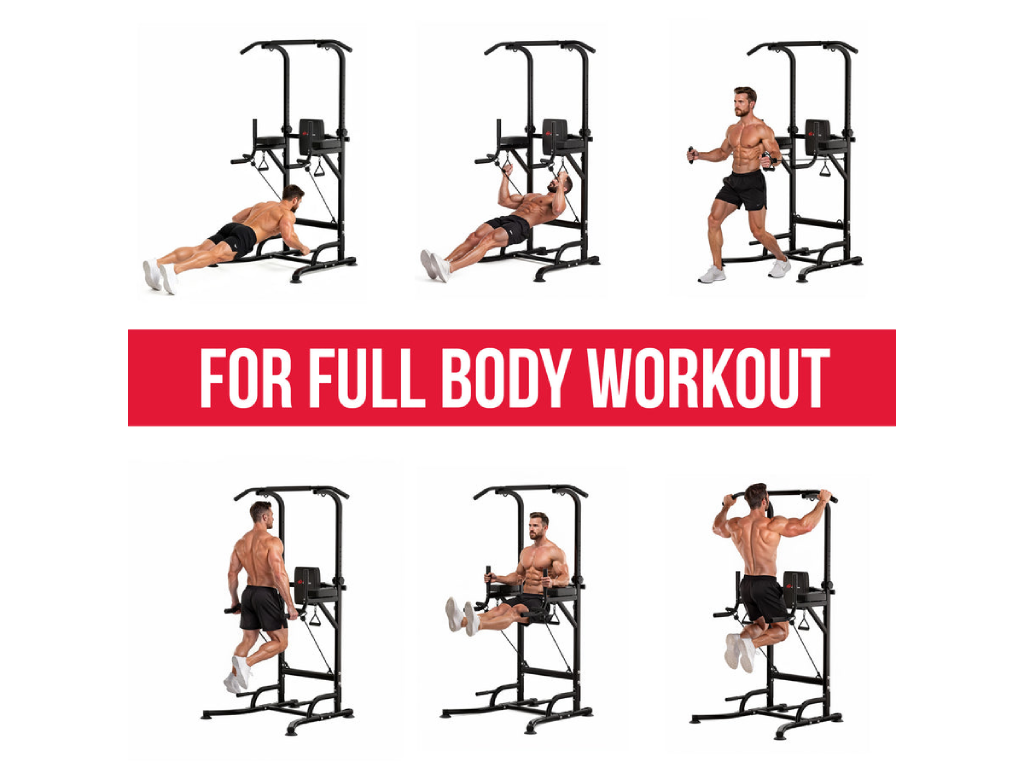 Power Tower Dip Station A1, with Resistance Bands