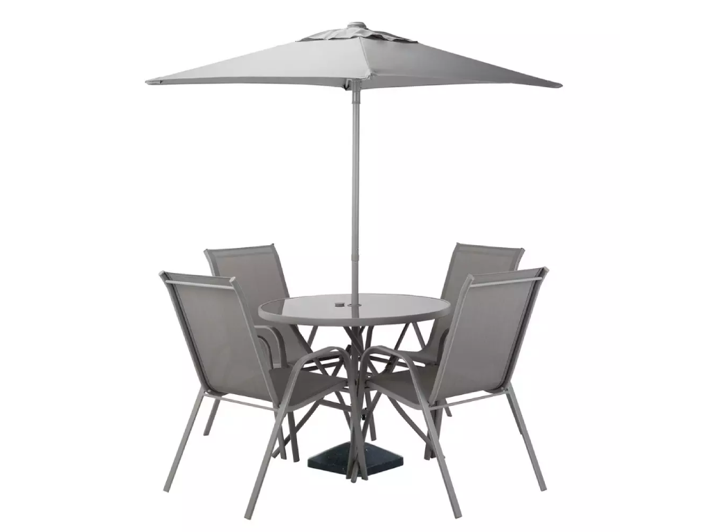 grey patio umbrella argos Sicily 4 Seater Metal Patio Set Inc Parasol
