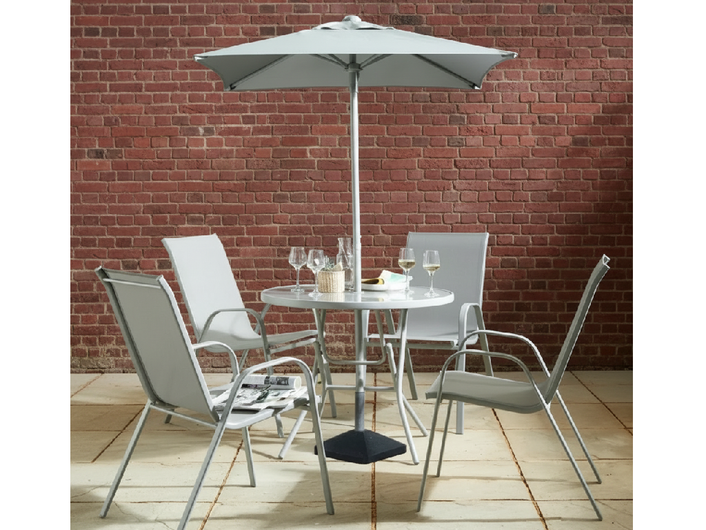 Sicily 4 Seater Metal Patio Set Inc Parasol - Grey