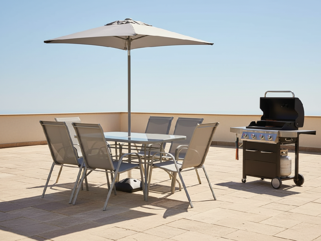 Sicily 6 Seater Metal Patio Set Inc Parasol - Grey