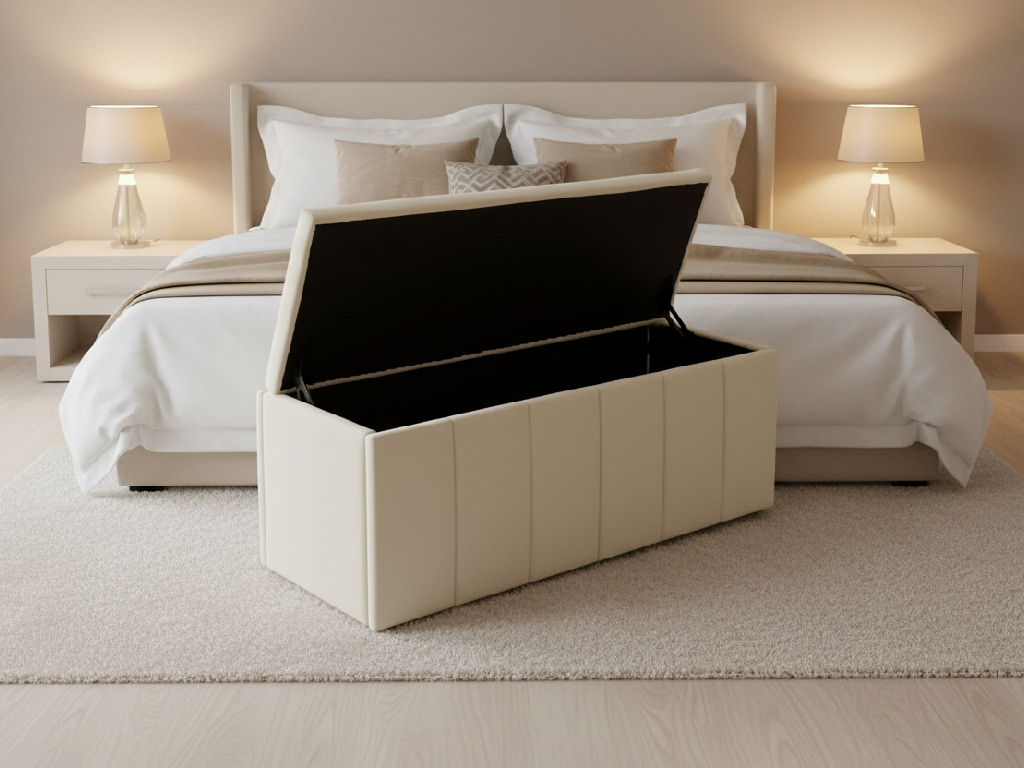Pandora Velvet Storage Ottoman - Cream