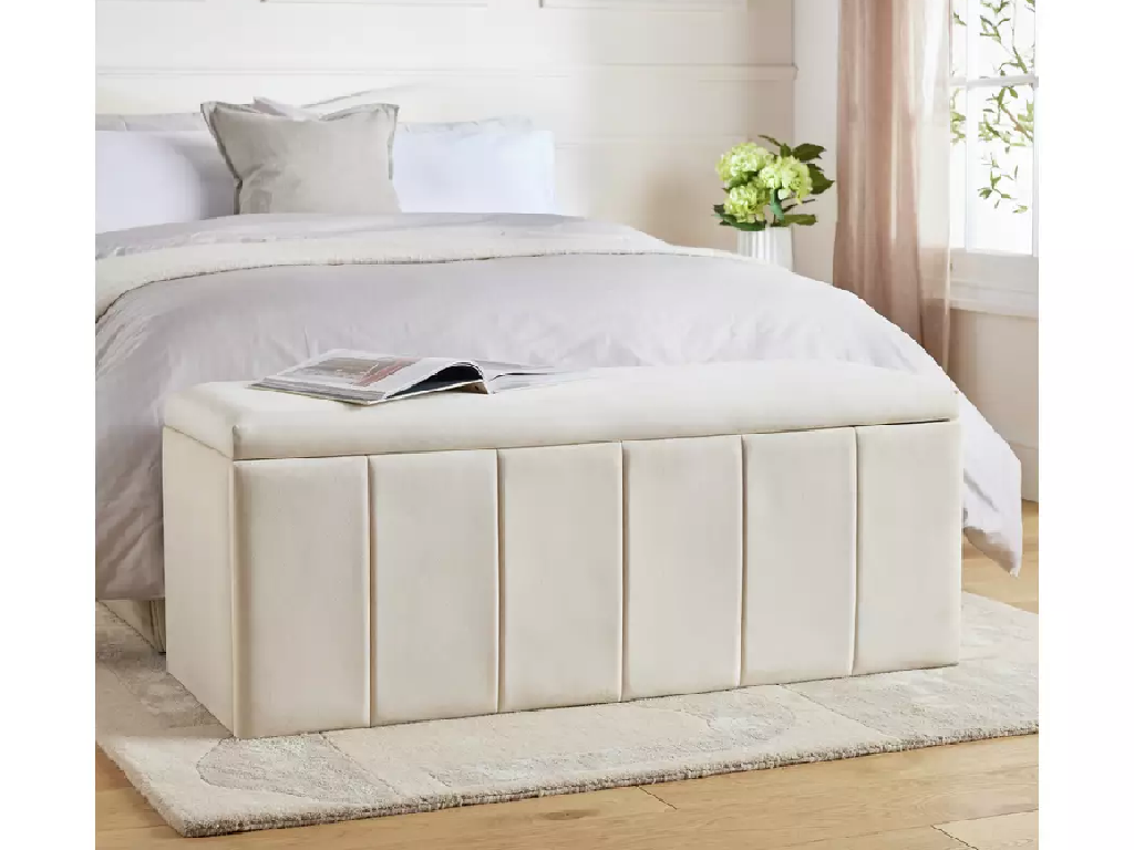 Pandora Velvet Storage Ottoman - Cream