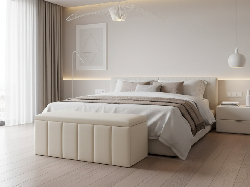 Pandora Velvet Storage Ottoman - Cream