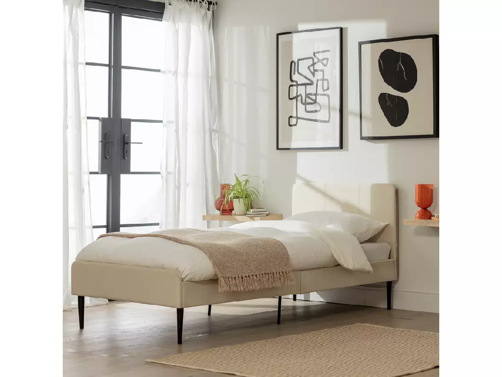 Kristopher Single Fabric Bed Frame - Cream