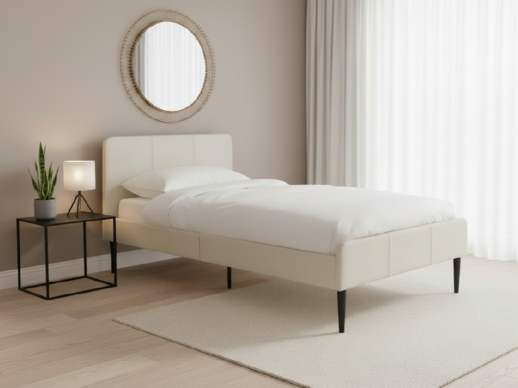 Kristopher Single Fabric Bed Frame - Cream