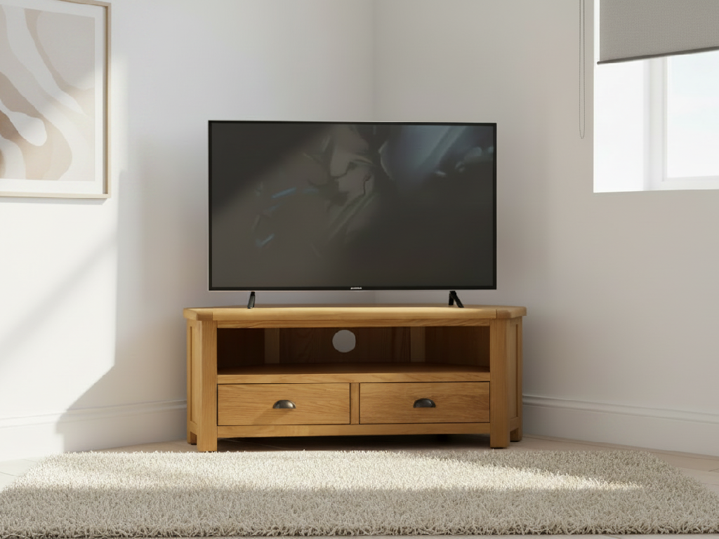 Kent 2 Drawer Corner Oak TV Unit - Natural