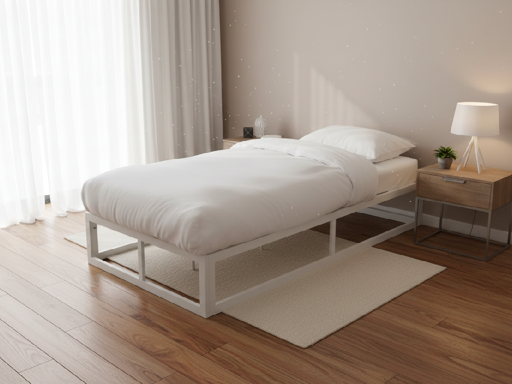 Platform Single Metal Bed Frame - White (B-Grade)