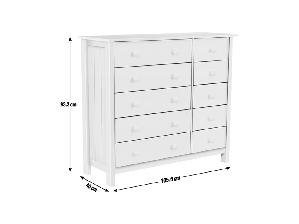 Scandinavia 10 Drawer Chest - White
