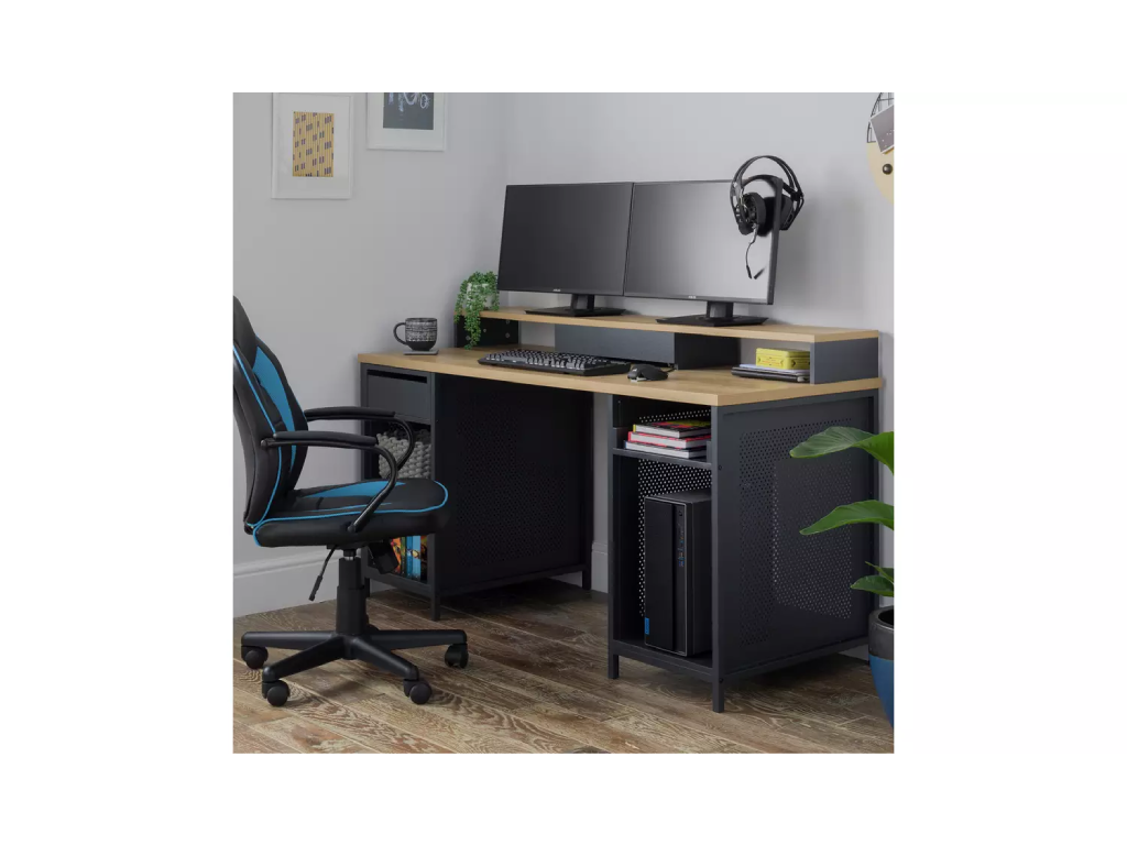 Modular 1 Drawer Gaming Desk - Oak Effect & Black